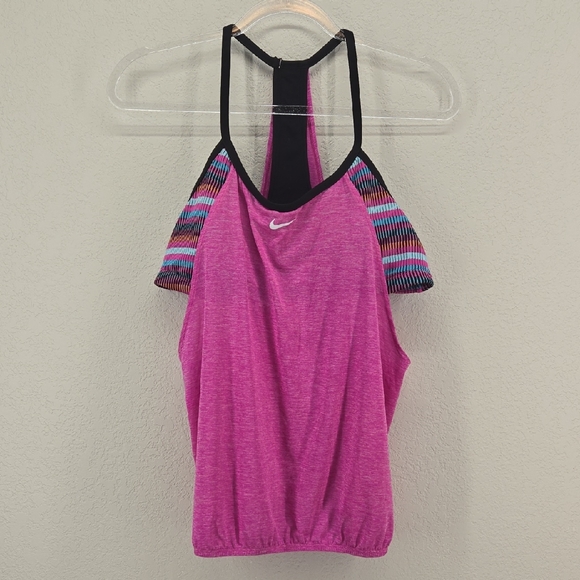 Nike Vibrant Pink Tank with Multicolor built in bra size large - Picture 1 of 7